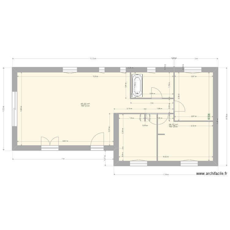 plan hupso. Plan de 2 pièces et 74 m2