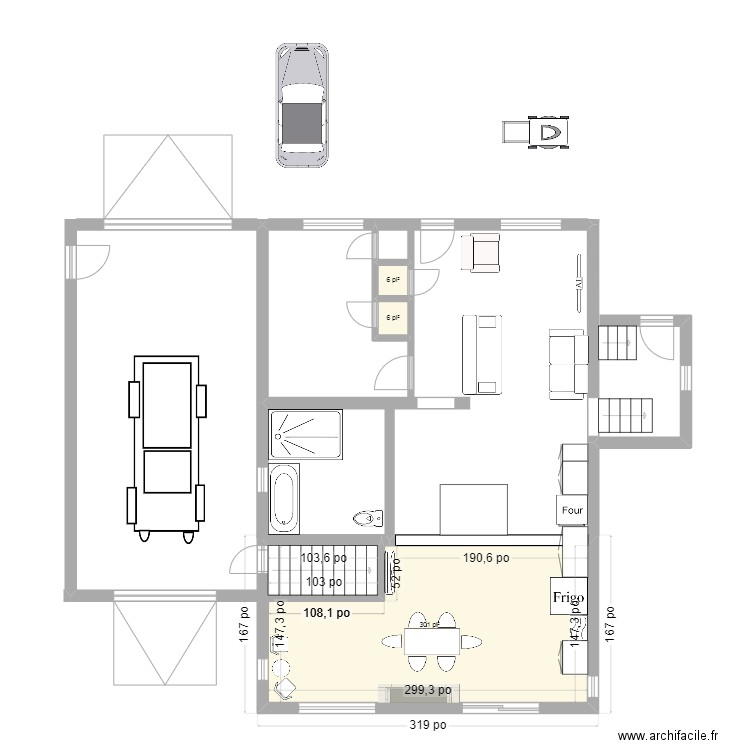 agrandissement terrasse. Plan de 3 pièces et 29 m2