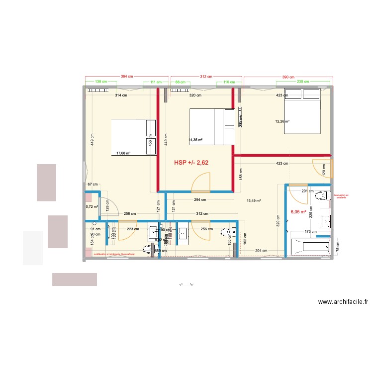 CHAMBRES GAUCHE 30 10. Plan de 7 pièces et 76 m2