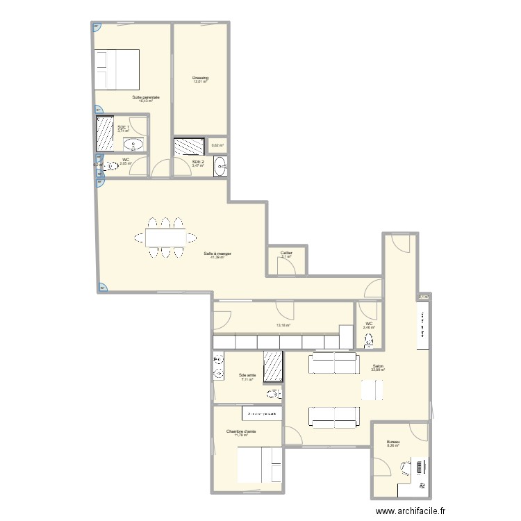 lot 201-204 2 chambres. Plan de 16 pièces et 158 m2