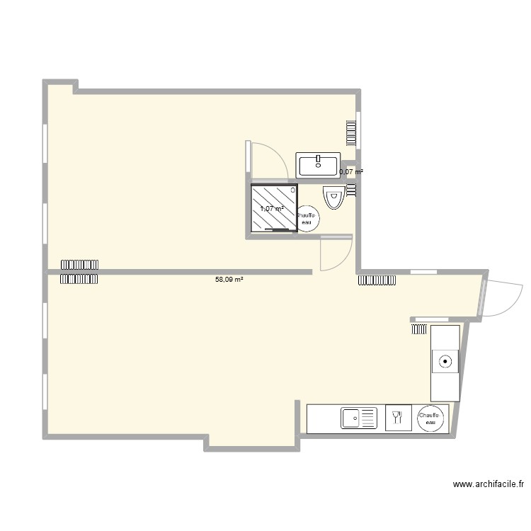 versailles. Plan de 3 pièces et 59 m2