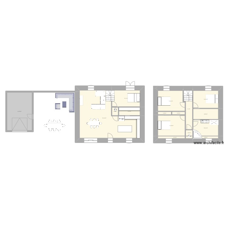 RDC. Plan de 16 pièces et 166 m2