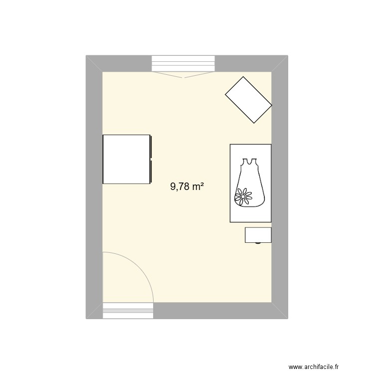 Chambre bébé. Plan de 1 pièce et 10 m2