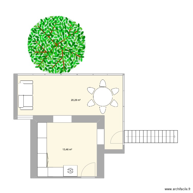 cuisine. Plan de 2 pièces et 34 m2