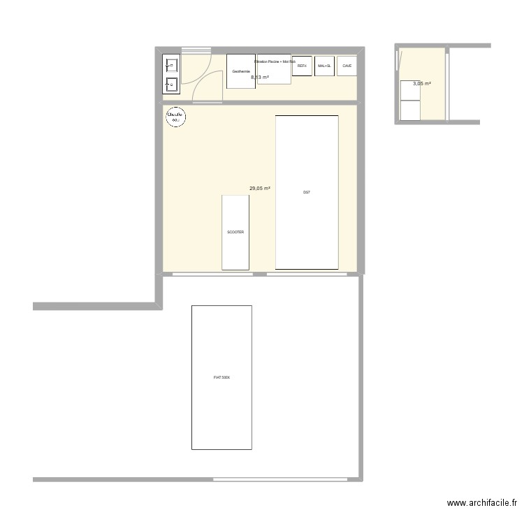 GARAGE. Plan de 3 pièces et 40 m2