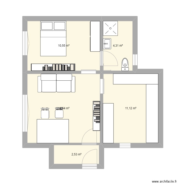 Appartement parisien. Plan de 5 pièces et 43 m2