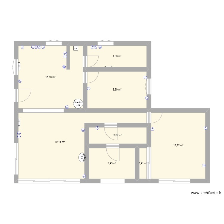 Gite Etang electricite. Plan de 8 pièces et 71 m2