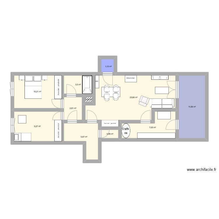 Plan V1. Plan de 11 pièces et 76 m2