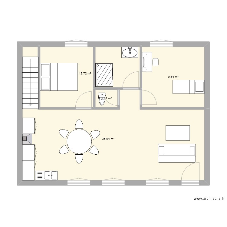 BLANC. Plan de 4 pièces et 59 m2