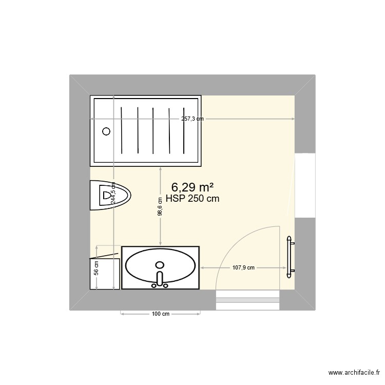 Campin saint-clair sur elle. Plan de 1 pièce et 6 m2