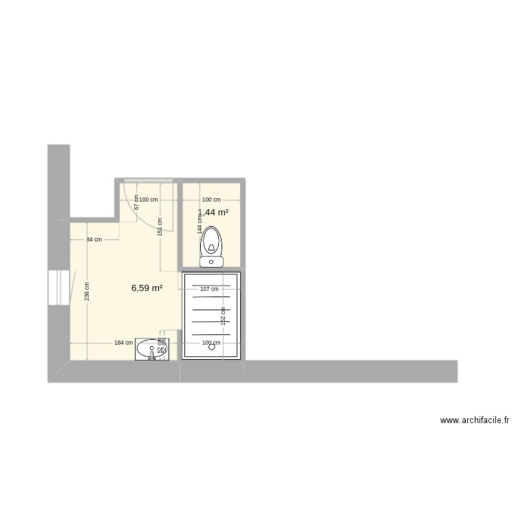 SdB2. Plan de 2 pièces et 8 m2