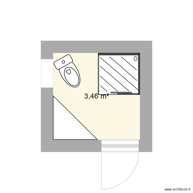 sdb. Plan de 1 pièce et 3 m2