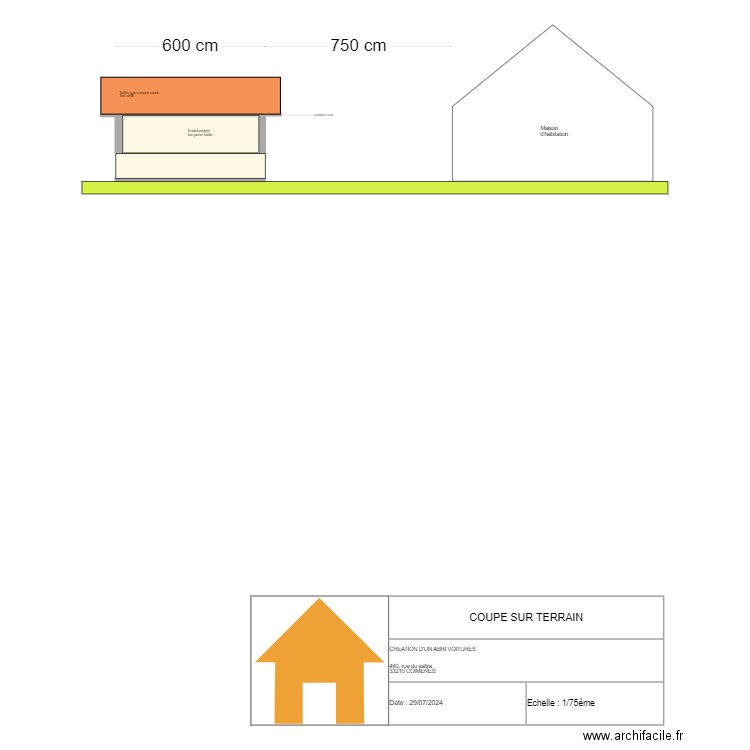 Coupe sur terrain. Plan de 0 pièce et 0 m2