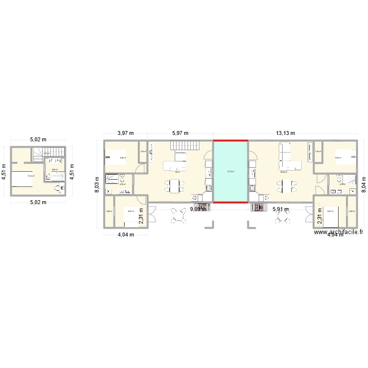 Maison 81 m² en étages . Plan de 16 pièces et 160 m2