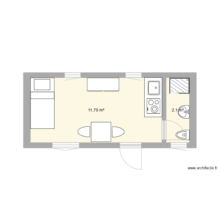 test20pieds. Plan de 2 pièces et 14 m2