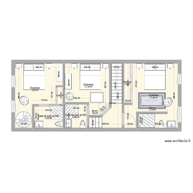 RIVESALTES 2ème étage V1. Plan de 8 pièces et 55 m2