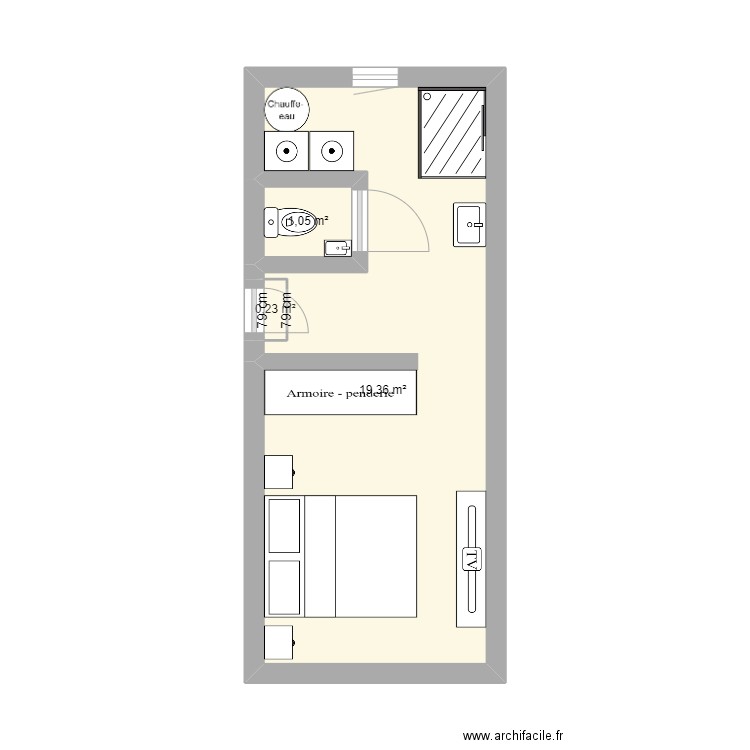 garage chambre/sdb. Plan de 3 pièces et 21 m2