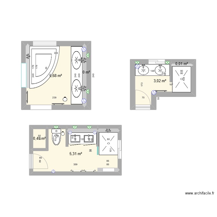 salles de bains. Plan de 6 pièces et 14 m2