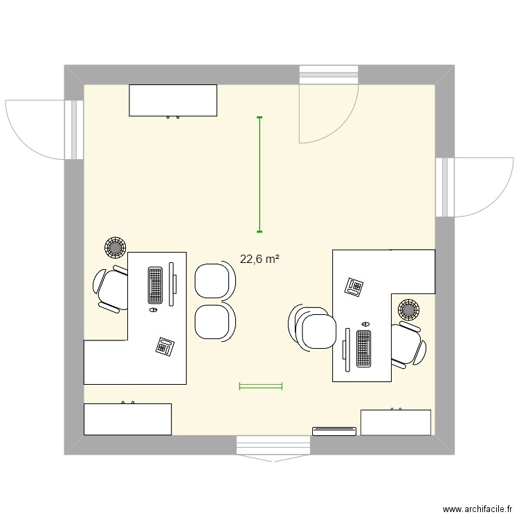 bureau. Plan de 1 pièce et 23 m2