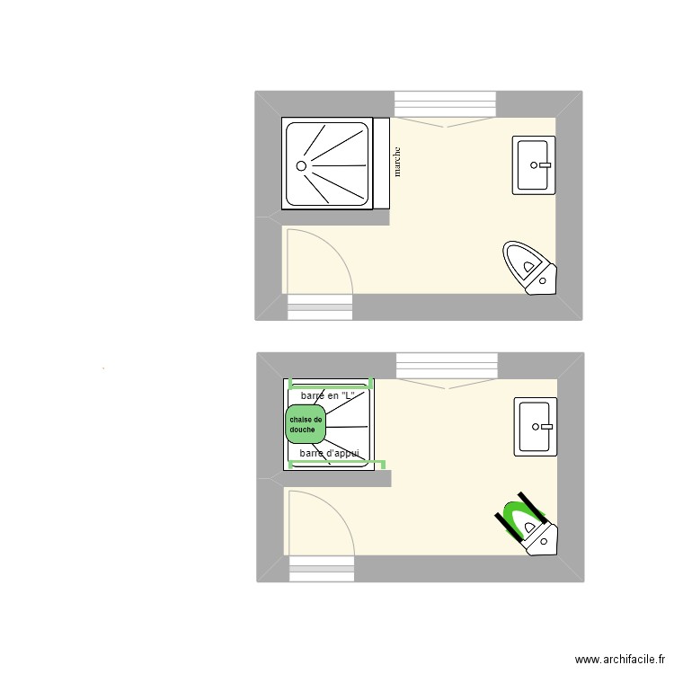 Plan VAD SDB. Plan de 2 pièces et 9 m2