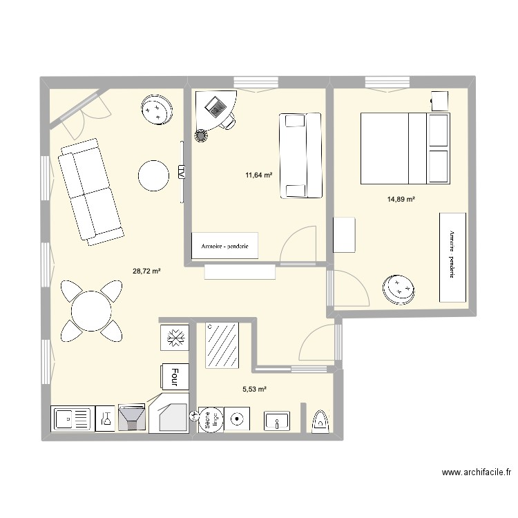 about. Plan de 4 pièces et 61 m2