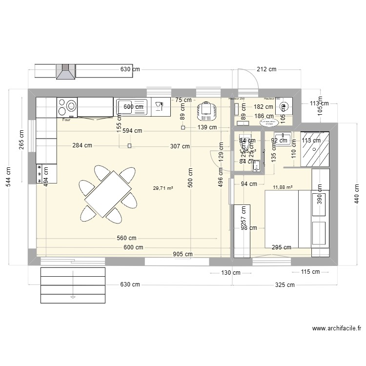 Plan les Vignes 01. Plan de 3 pièces et 43 m2