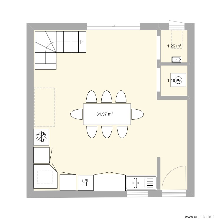 CHGX RDC. Plan de 3 pièces et 34 m2