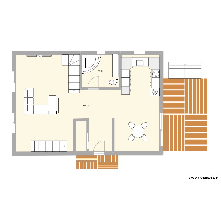 Caro RDC. Plan de 2 pièces et 72 m2