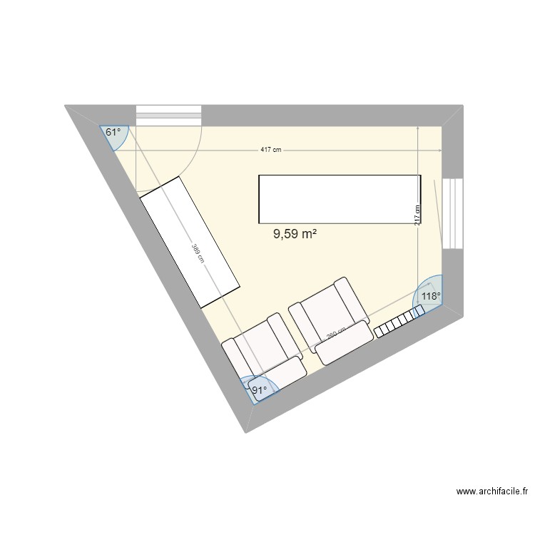 bureau. Plan de 1 pièce et 10 m2