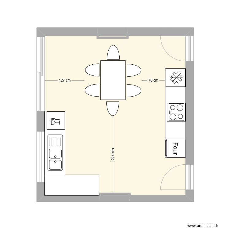 Dequenne Cuisine. Plan de 3 pièces et 23 m2