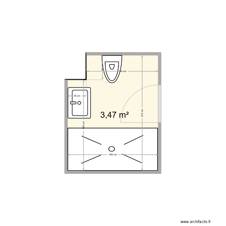 salle de bain XRZ. Plan de 1 pièce et 3 m2