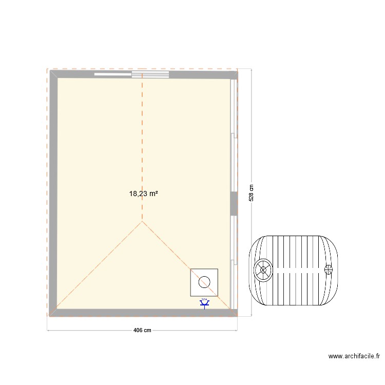 poolhouse N2. Plan de 1 pièce et 18 m2