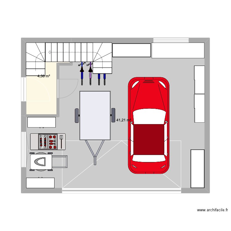 Garage 2 RDC. Plan de 2 pièces et 46 m2