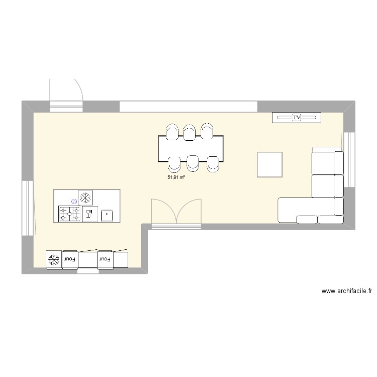 CUISINE TEST. Plan de 1 pièce et 52 m2