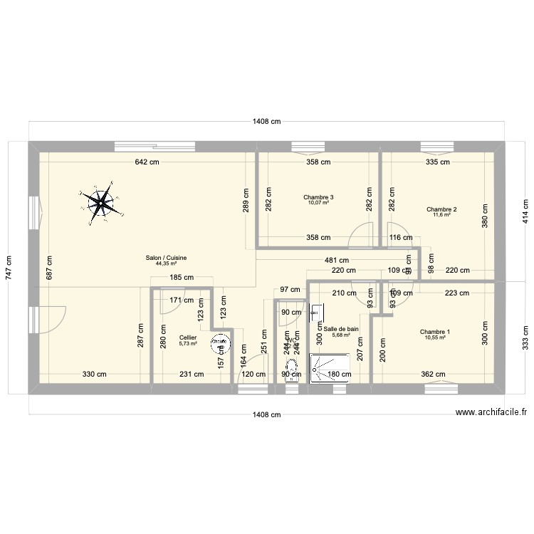 Pillard. Plan de 7 pièces et 90 m2