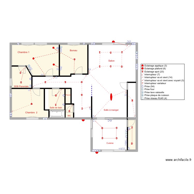 BENOIST ET CLAIRE - Plan général pour électricité. Plan de 7 pièces et 48 m2