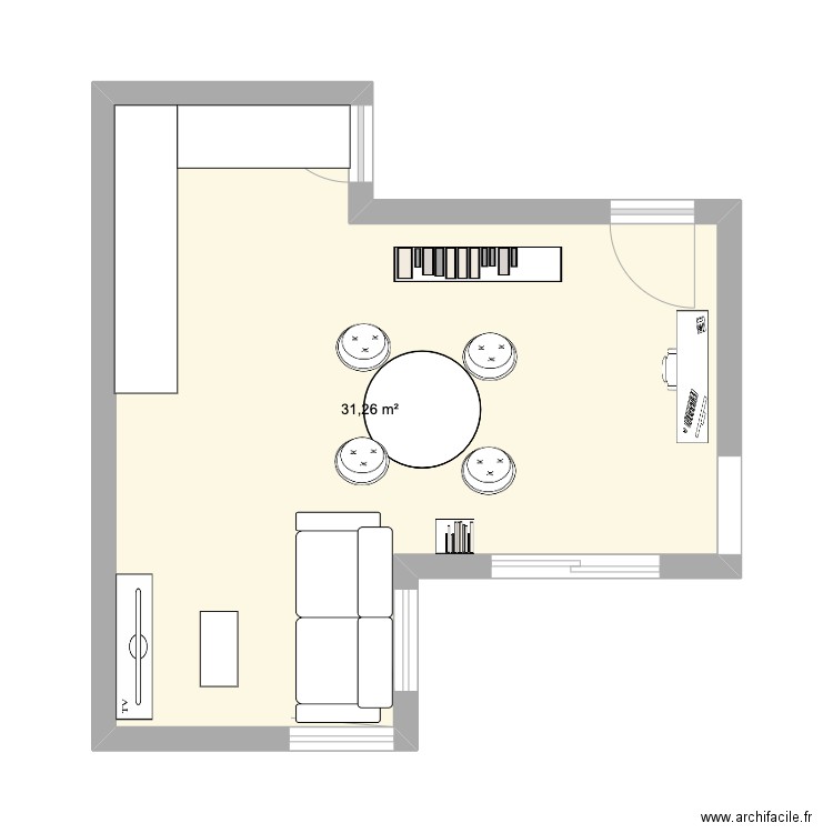 Salon. Plan de 1 pièce et 31 m2