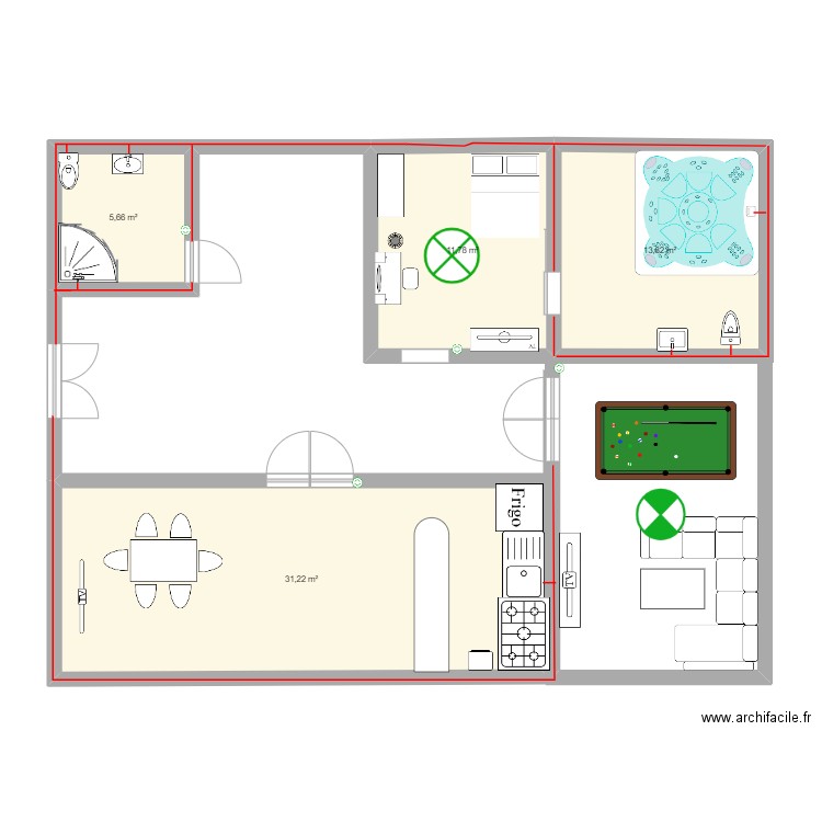 proyecto tecnologia. Plan de 4 pièces et 62 m2