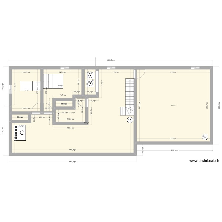 Plan sous-sol 1. Plan de 8 pièces et 135 m2