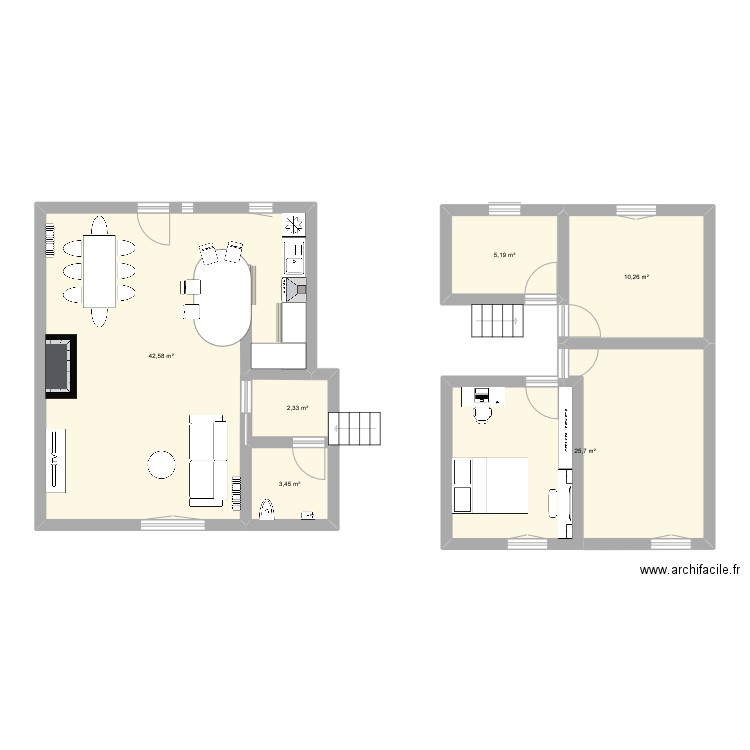 Maison. Plan de 6 pièces et 90 m2