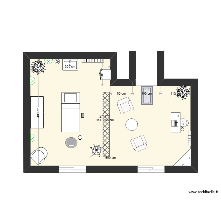 Massage. Plan de 1 pièce et 21 m2