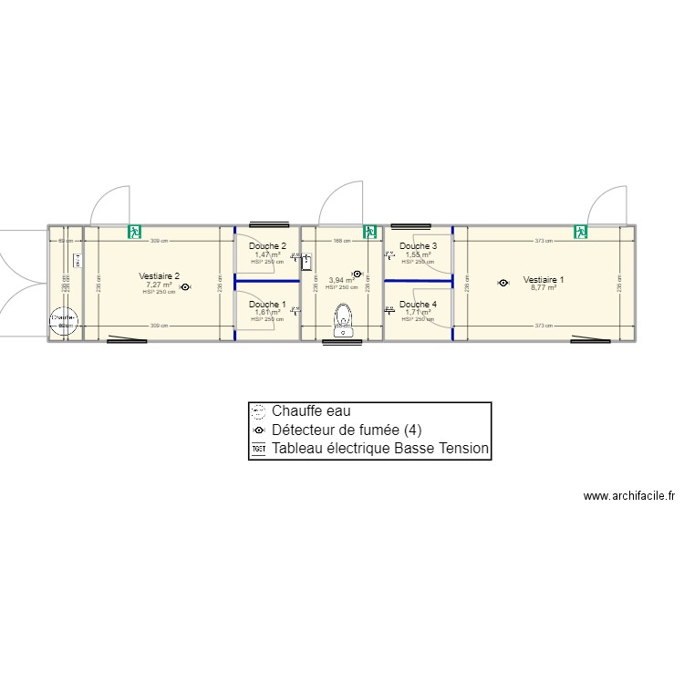 vestiaire 40 pieds. Plan de 8 pièces et 28 m2