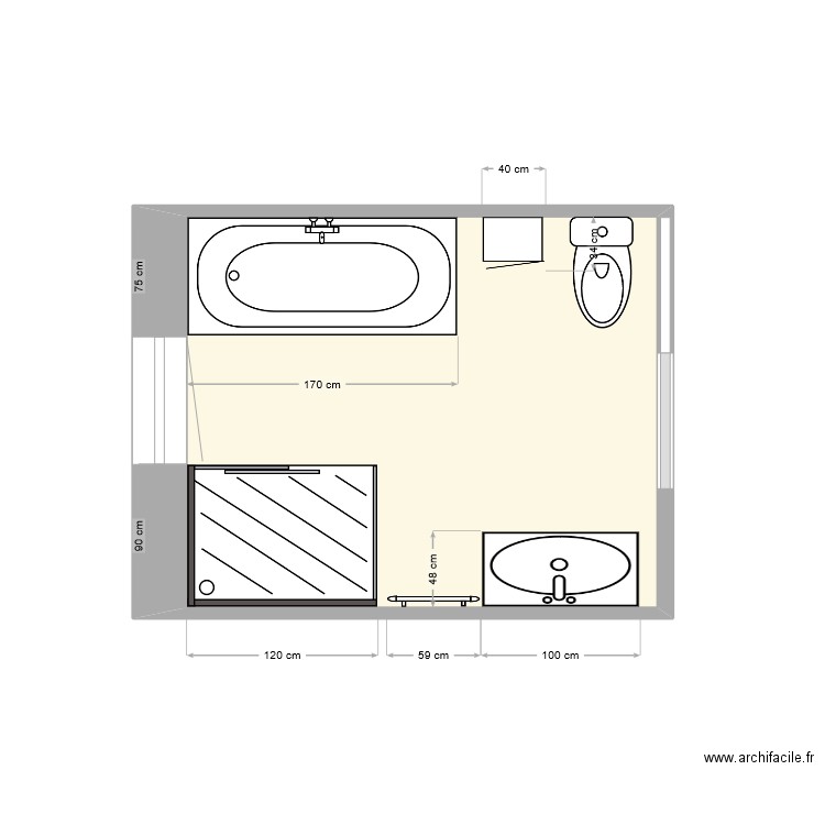 sdb. Plan de 1 pièce et 7 m2