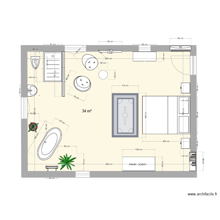 chambre1ET1. Plan de 1 pièce et 34 m2