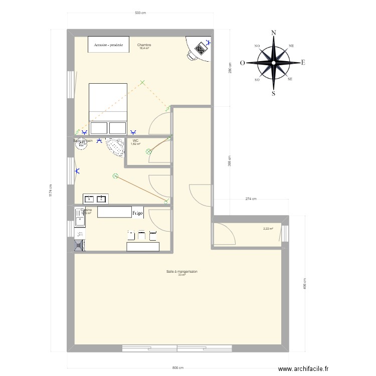 appartement f2. Plan de 0 pièce et 0 m2