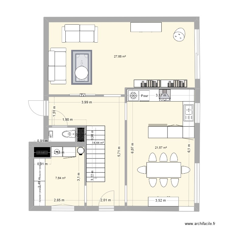 RDC maison. Plan de 6 pièces et 72 m2