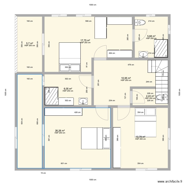 Doudou 2 HAUT . Plan de 8 pièces et 89 m2