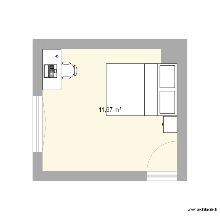 Chambre Melvyn. Plan de 1 pièce et 12 m2