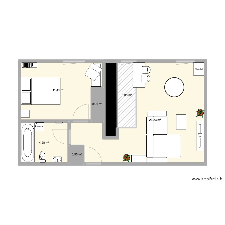 GRENOUILLES bis. Plan de 7 pièces et 46 m2