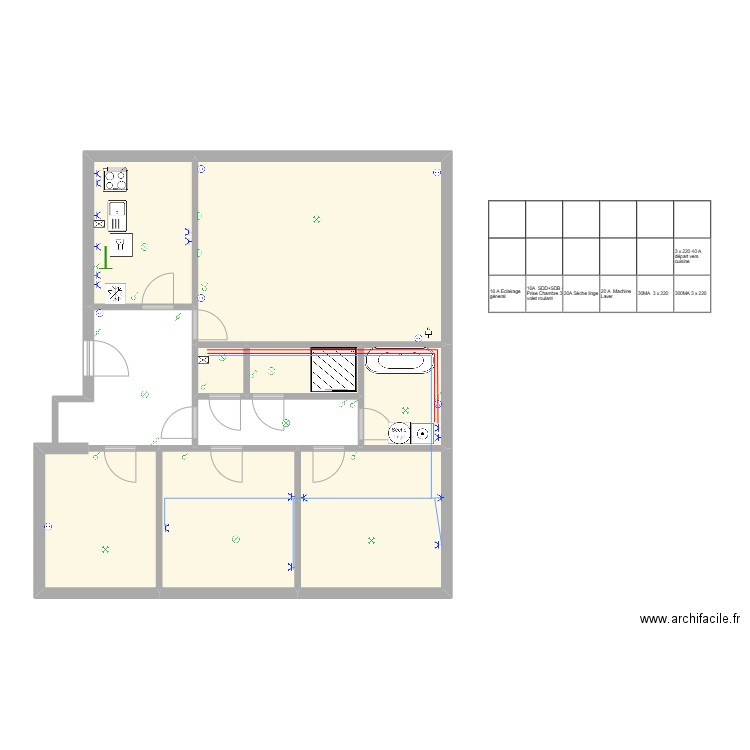 Baden Powel. Plan de 8 pièces et 82 m2